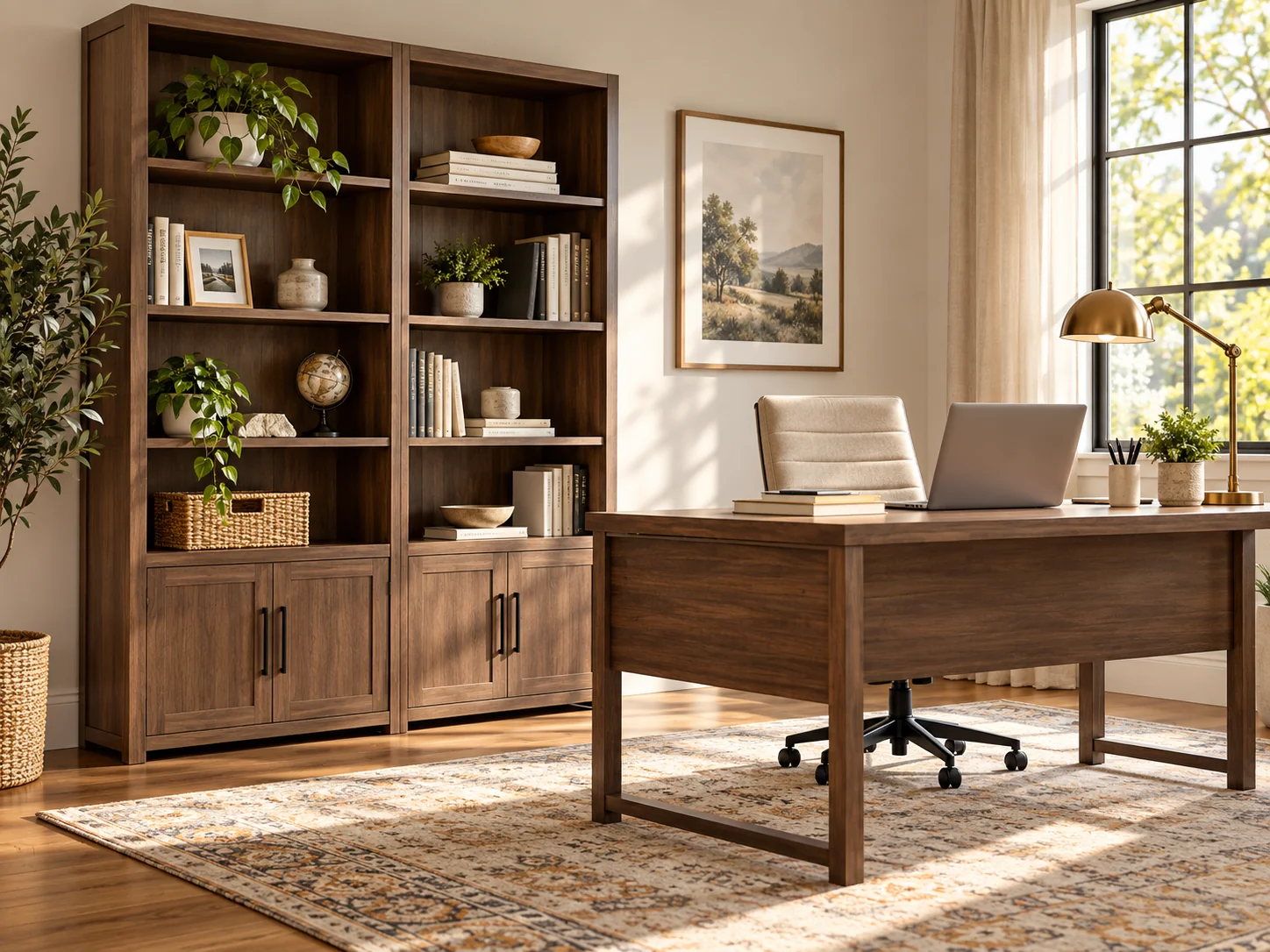 Bookcases and desk in a home office